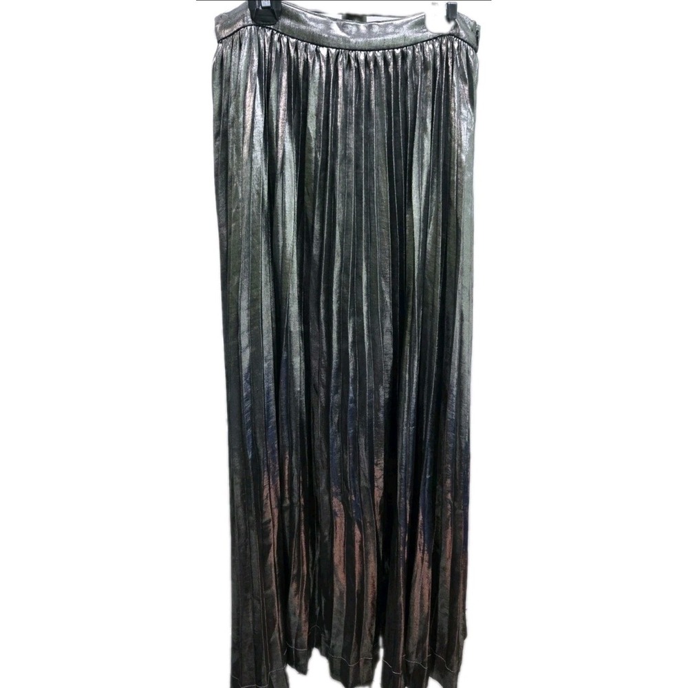 Rowe Silver Pleated Maxi Skirt Metallic High Waisted Accordion Size 20 NEW